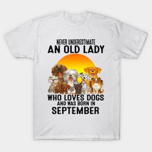 Never Underestimate An Old September Lady Who Loves Dogs T-Shirt